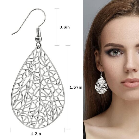 Silver Teardrop Hypoallergenic Exquisite Leaf  Earrings for Women - Picture 3 of 6